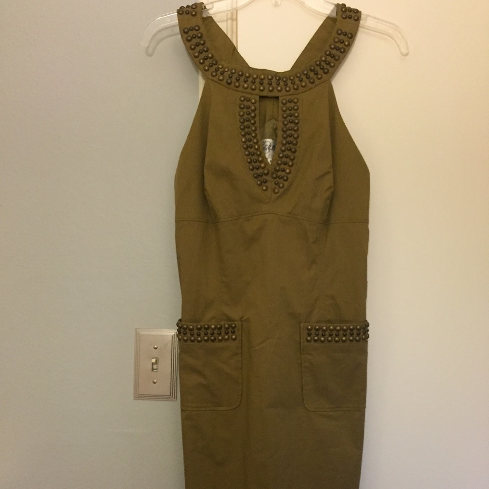 Milly beaded fatique green dome stud dress, 6